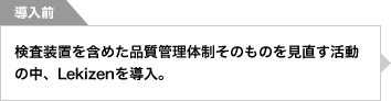 導入前　検査装置を含めた品質管理体制そのものを見直す活動の中、Lekizenを導入。
